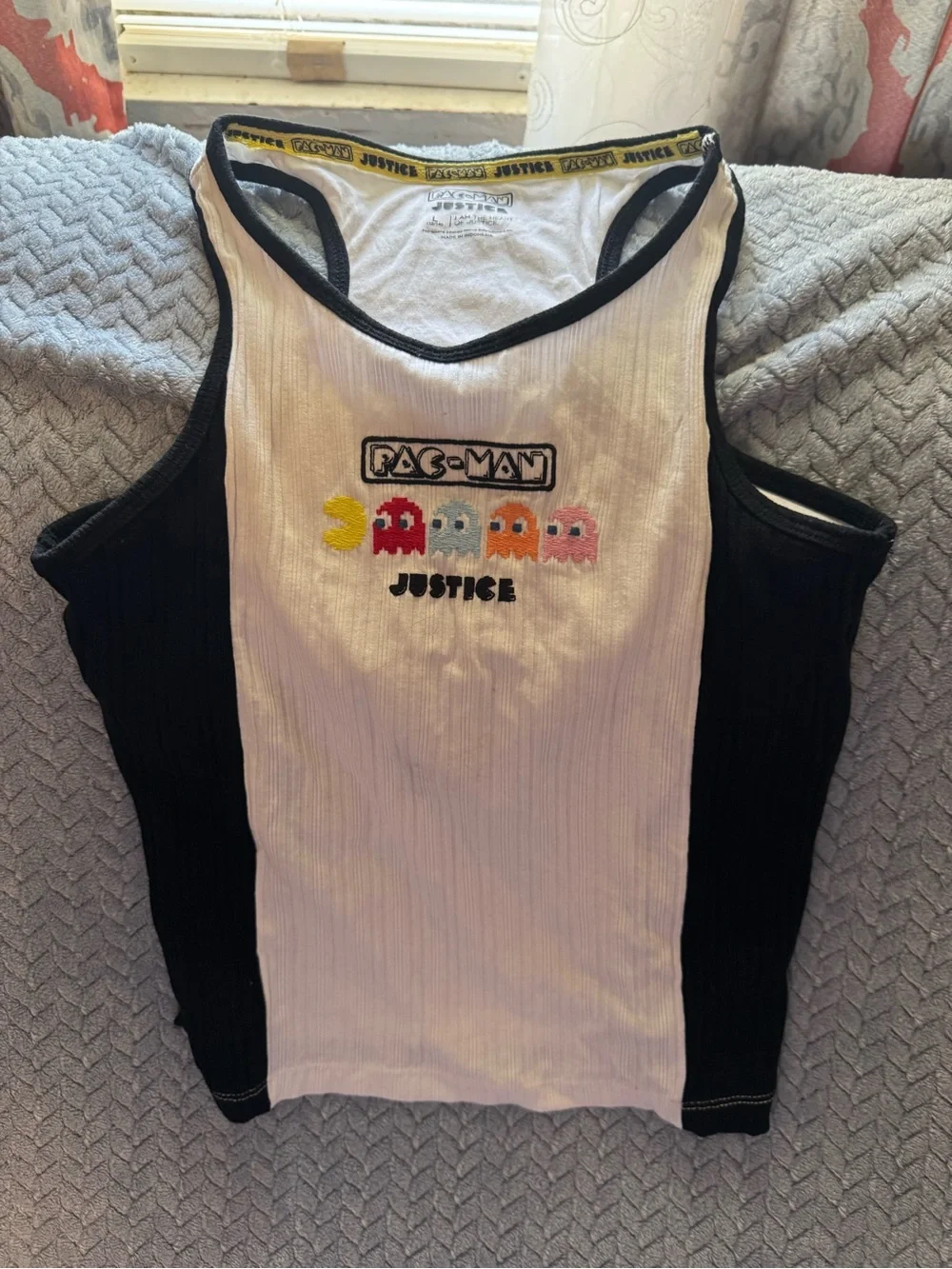 Justice Pac-Man Embroidered Gamer Tank - White, Black & Yellow
